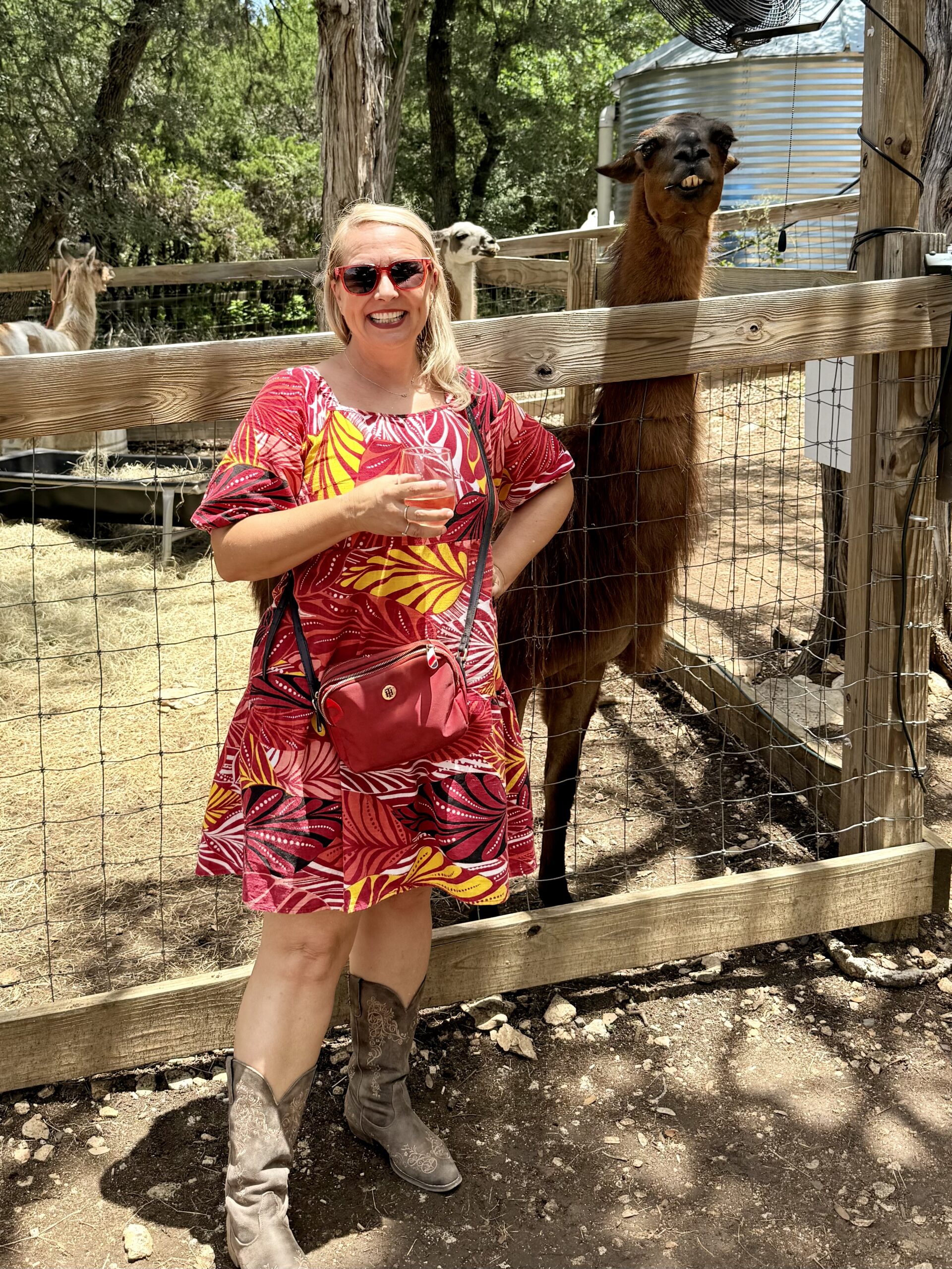 Tina in Texas with a llama